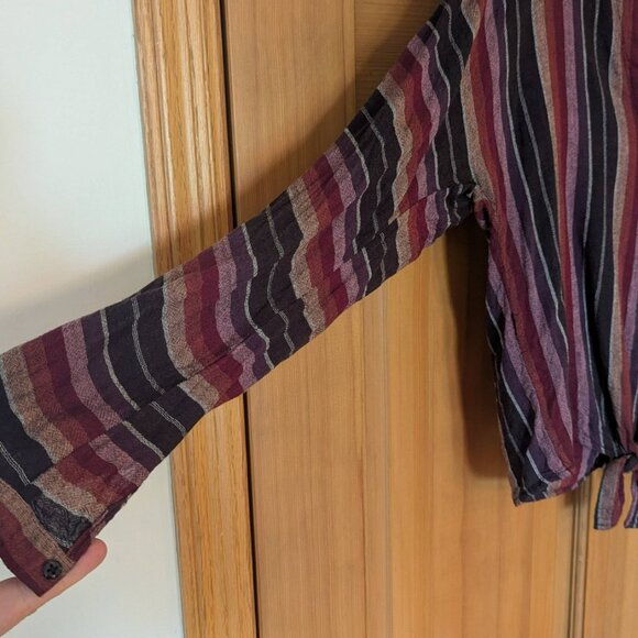 Rails Sloane tie-front top vertical stripe red orange yellow black - Picture 6 of 10